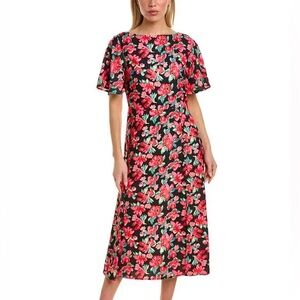 Floral‎ Midi Dress Flutter Sleeve Black Pink Red Occasion Party